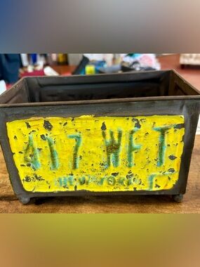 Unique Metal basket/planter hand painted.